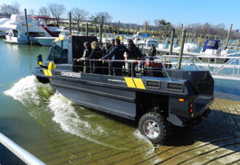 Once the vehicle determines it has enough water depth to float, it raises the wheels.